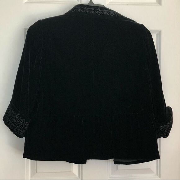 TAHARI WOMEN'S JACKET BLAZER BLACK VELOUR SIZE SMALL COLLARED 3/4 SLEEVE SILK - Picture 4 of 13